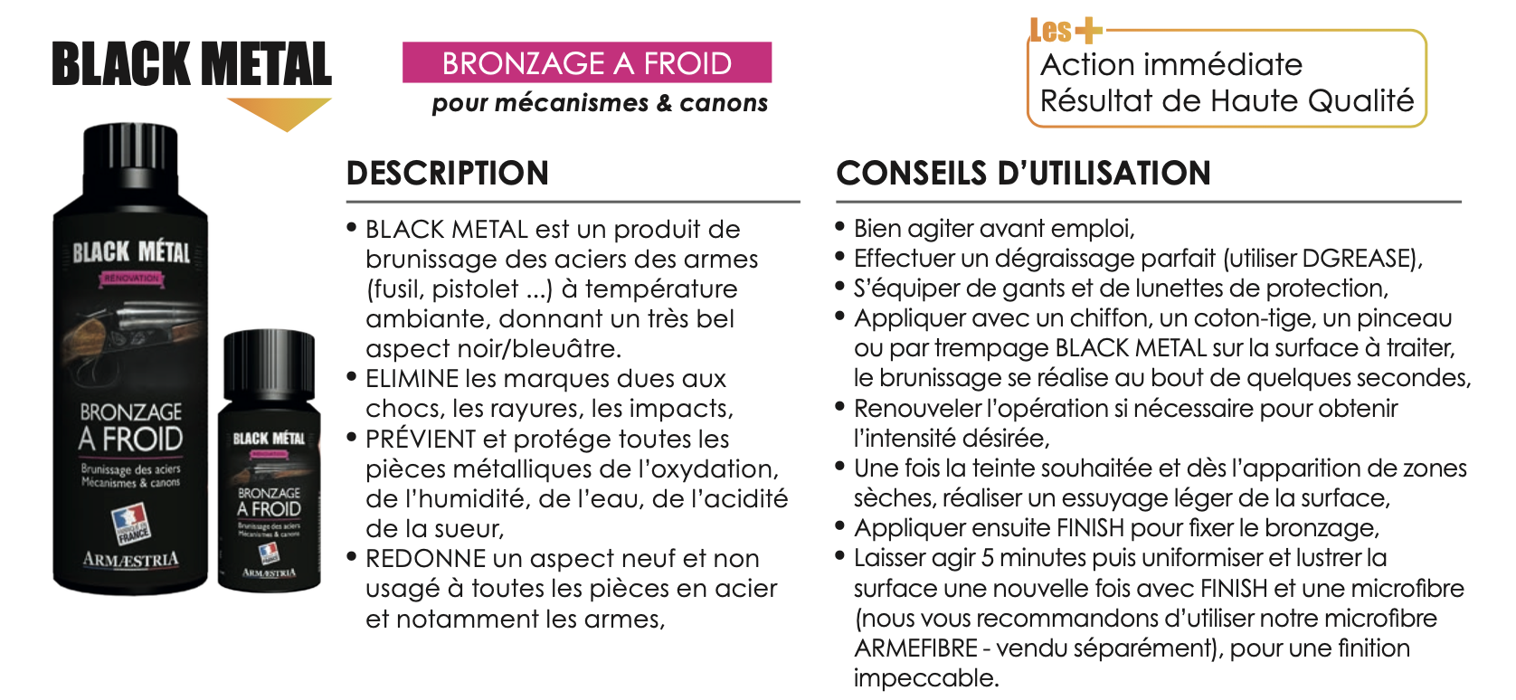 BRONZAGE A FROID DES ACIERS , MÉCANISMES ET CANONS - BLACK METAL -  ARMAESTRIA 50ml